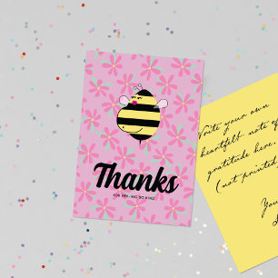 Tarjeta De Agradecimiento Mamá Abeja Embarazada Floral Rosa