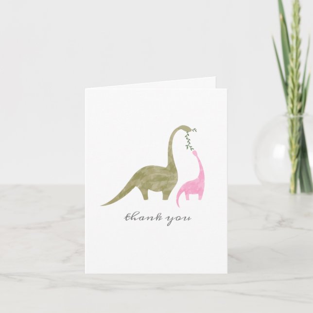 Tarjeta De Agradecimiento Mama Baby Dinosaur Pink Baby Shower Gracias (Anverso)