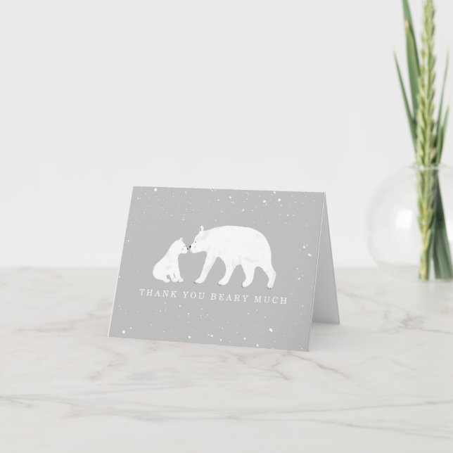 Tarjeta De Agradecimiento Mamá bebé oso polar gris Baby Shower gracias (Anverso)