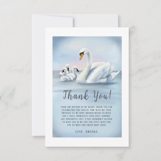 Tarjeta De Agradecimiento Mamá Cisne Con Baby Shower De Bebés (Anverso)