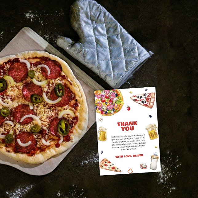 Tarjeta De Agradecimiento Mama Mia Pizza Italiana Beer Pacifier Baby Shower (Mama Mia Italian Pizza Beer Pacifier Baby Shower Thank You Card)