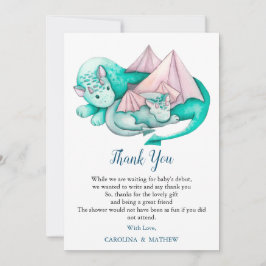 Tarjeta De Agradecimiento Mamá turquesa y dragón de bebé durmiendo gracias