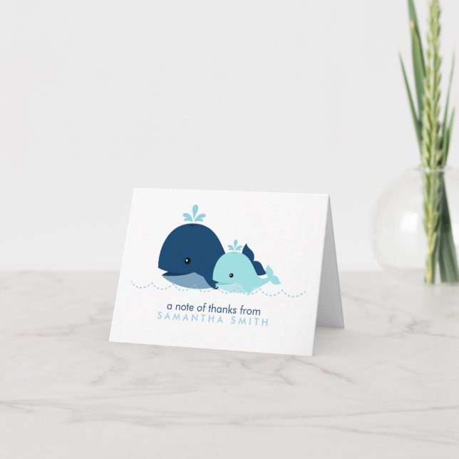 Tarjeta De Agradecimiento Mamá y bebé ballena Baby Shower {blue} (Anverso)