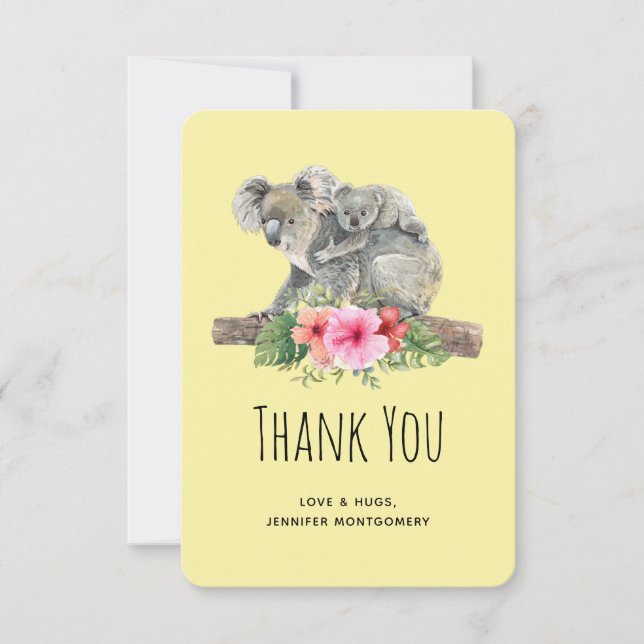 Tarjeta De Agradecimiento Mamá y bebé Koala tienen una cuberícula acuática g (Anverso)