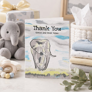 Tarjeta De Agradecimiento Mamá y elefante bebé Baby Shower