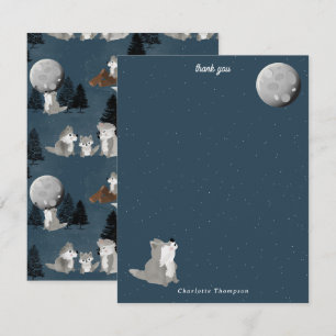 Tarjeta De Agradecimiento Manada de lobos lindos bosque cielo nocturno luna 