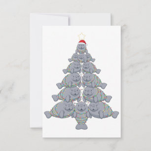 Tarjeta De Agradecimiento Manatí festivo árbol de Navidad con océano mágico