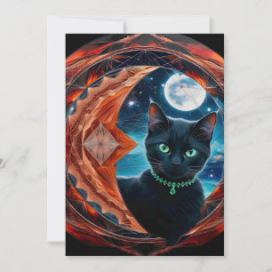 Tarjeta De Agradecimiento Mandalá Celestial del Gato Negro Místico