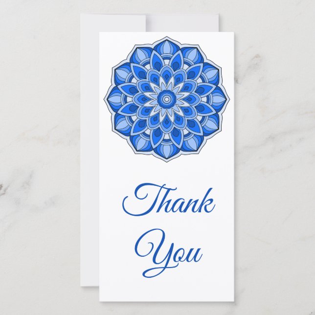 Tarjeta De Agradecimiento Mandala en azul (Anverso)