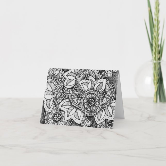 Tarjeta De Agradecimiento Mandala india en blanco y negro (Anverso)