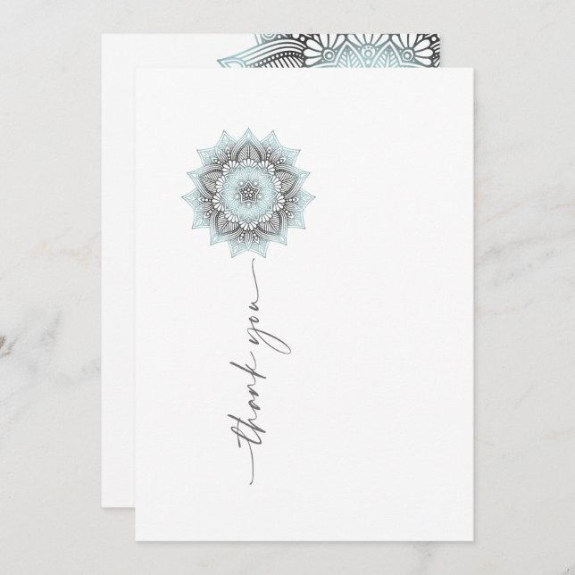 Tarjeta De Agradecimiento Mandala Lace Boda Gracias Teniente Azul ID968 (Anverso / Reverso)