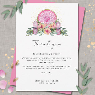 Tarjeta De Agradecimiento Mandalas Florales Rosadas Cristales Metafísicos Bo