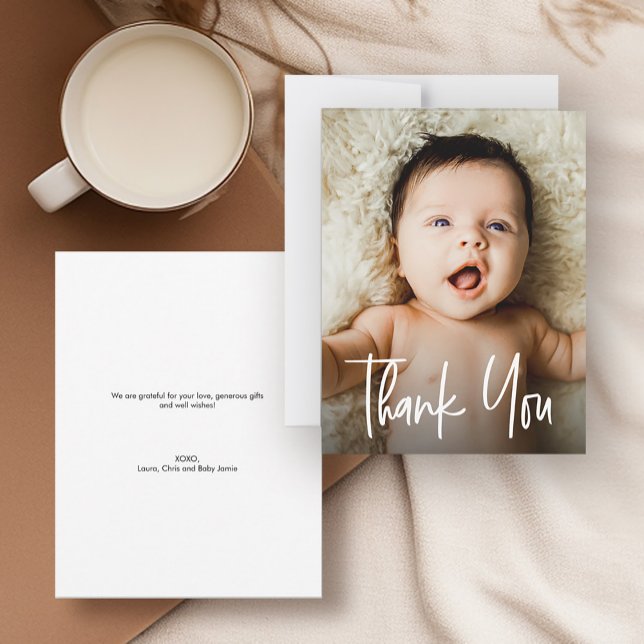 Tarjeta De Agradecimiento Manejar la foto moderna del Personalizado Baby Sho (Small baby shower thank you photo card.)