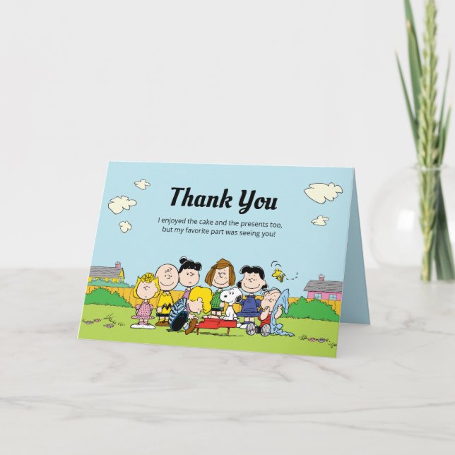 Tarjeta De Agradecimiento Maní | Cumpleaños de Charlie Brown y Gang (Anverso)