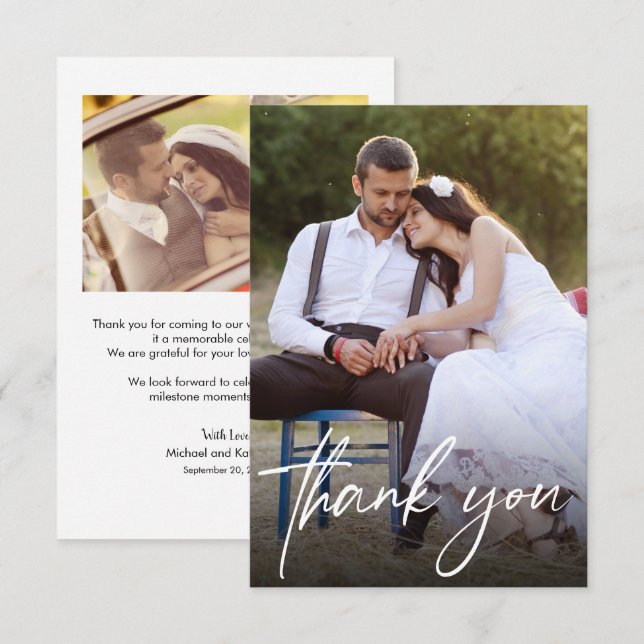 Tarjeta De Agradecimiento Manipulación de guiones Bodas Fotos modernas (Anverso / Reverso)