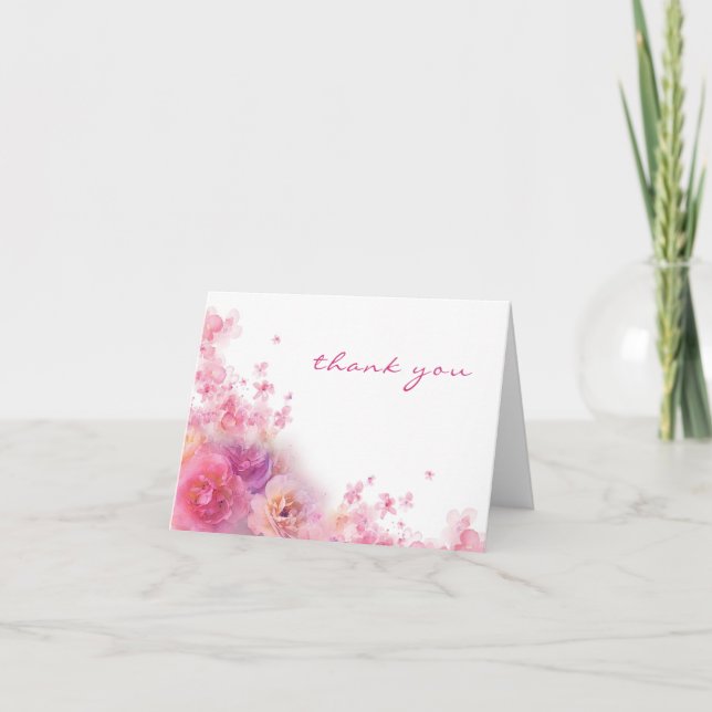 Tarjeta De Agradecimiento Mano de Gracias Letra Script Flores Acuarela Elega (Anverso)