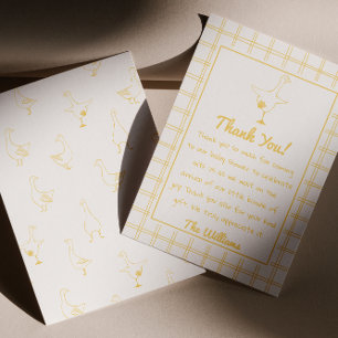Tarjeta De Agradecimiento Mano dibujada de amarillo Silly Goose Gingham Baby