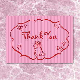Tarjeta De Agradecimiento Mano retro caprichosa Boda de banda roja rosada