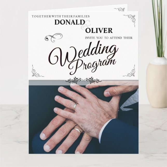 Tarjeta De Agradecimiento Manos de una pareja Boda gay con anillos (Anverso)