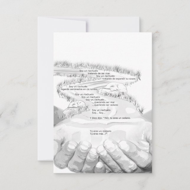 Tarjeta De Agradecimiento manos, río, oración española (Anverso)
