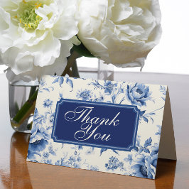 Tarjeta De Agradecimiento Manta Floral Francesa Toile Chinoiserie Azul
