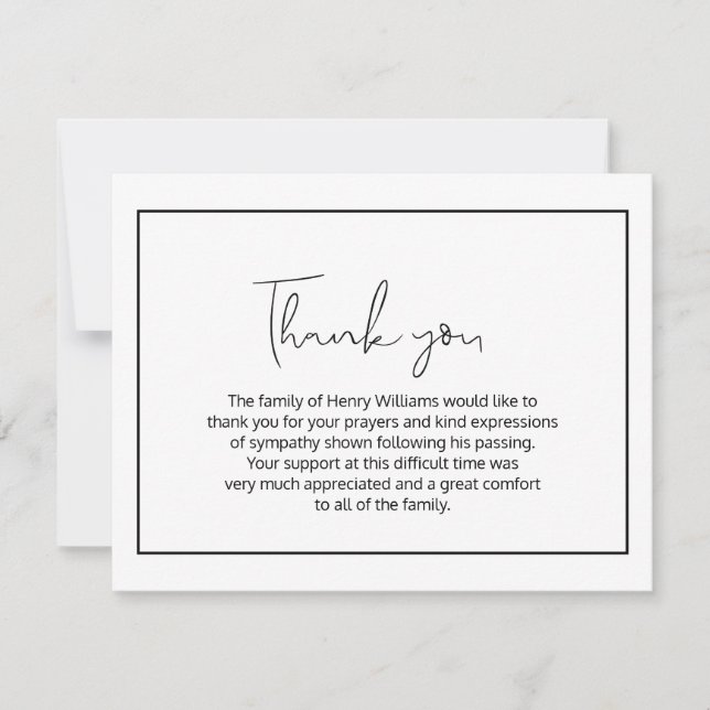 Tarjeta de agradecimiento manuscrita para funeral  (Anverso)