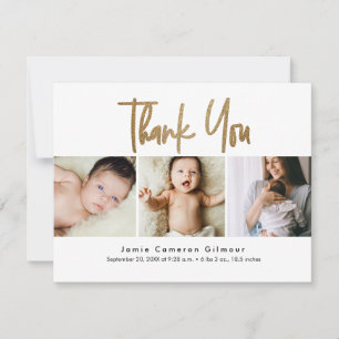 Tarjeta De Agradecimiento manuscrito dorado Personalizado 3 foto bebé