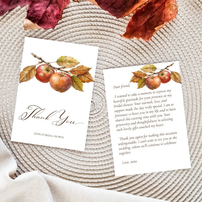 Tarjeta De Agradecimiento Manzanas por siempre después de la caída de la man (Appley ever after apple fall boho bridal shower simple elegant thank you cards)