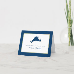 Tarjeta De Agradecimiento Mapa azul del viñedo Marthas con Boda del corazón