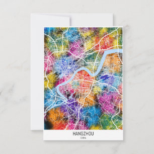 Tarjeta De Agradecimiento Mapa de la ciudad china de Hangzhou