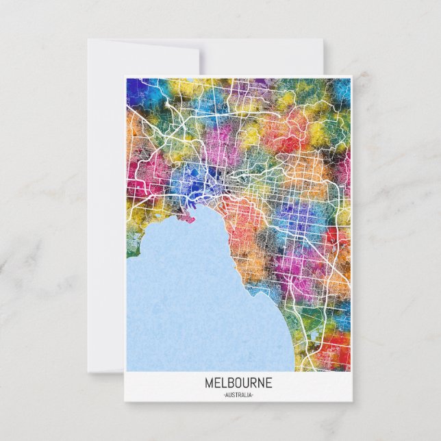 Tarjeta De Agradecimiento Mapa de la ciudad de Australia en Melbourne (Anverso)