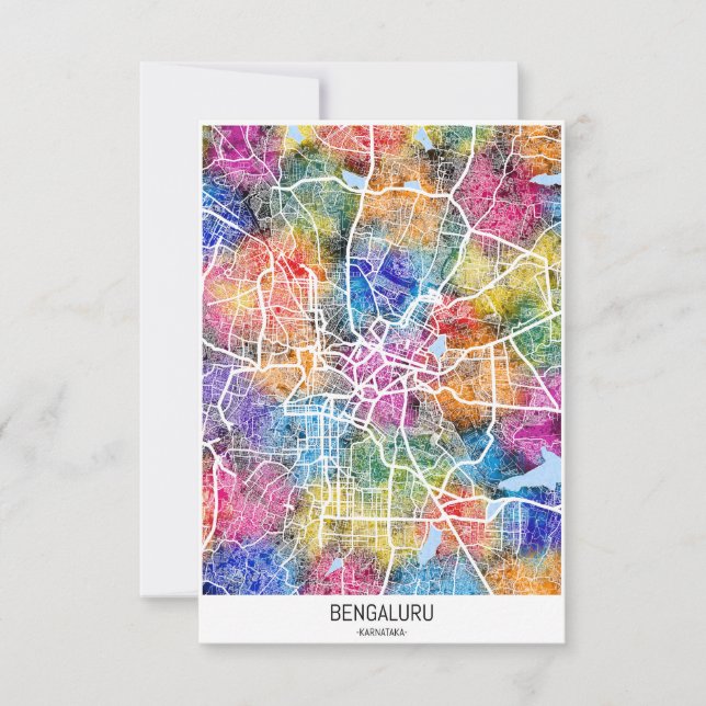 Tarjeta De Agradecimiento Mapa de la ciudad de Bengaluru Karnataka (Anverso)