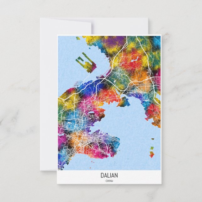 Tarjeta De Agradecimiento Mapa de la ciudad de Dalian en China (Anverso)