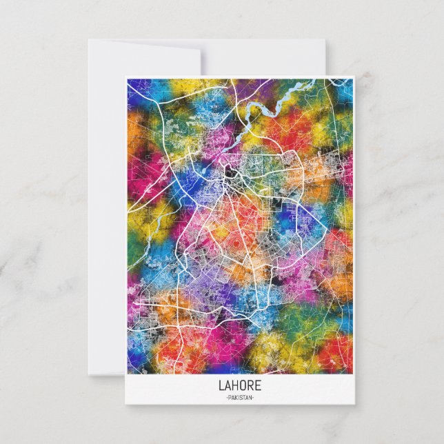 Tarjeta De Agradecimiento Mapa de la ciudad de Lahore Pakistán (Anverso)