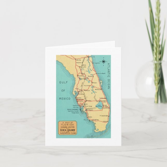 Tarjeta De Agradecimiento Mapa de la isla Boca Grande Useppa (Anverso)