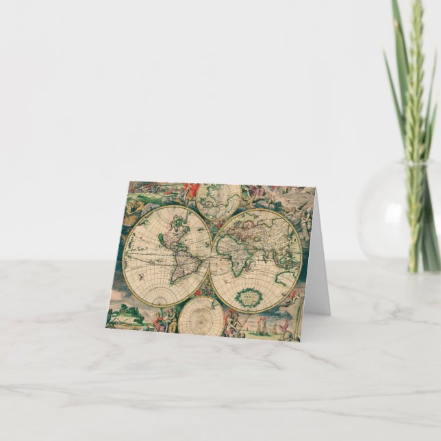 Tarjeta De Agradecimiento Mapa del mundo del siglo XVII Notecard (Anverso)