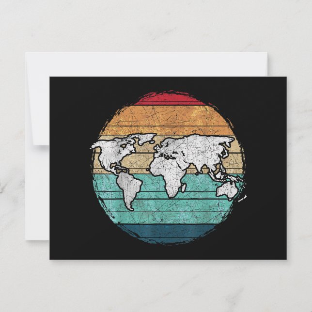 Tarjeta De Agradecimiento Mapa del mundo retro (Anverso)