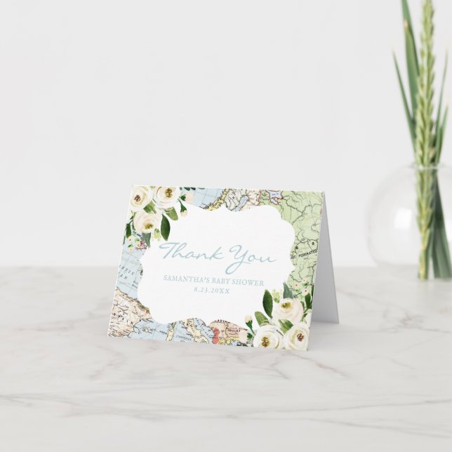 Tarjeta De Agradecimiento Mapa del tema de viajes Baby Shower (Anverso)