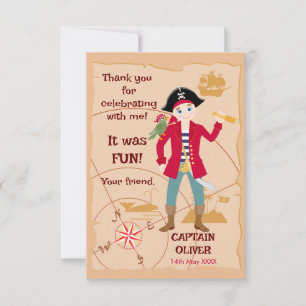 Tarjeta De Agradecimiento Mapa del Tesoro Divertido Cumpleaños Pirata Niño