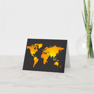 Tarjeta De Agradecimiento Mapa Mundial Brillante en Naranja y Amarillo