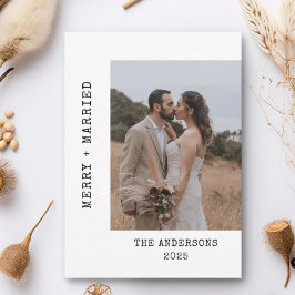 Tarjeta De Agradecimiento Máquina de escribir 2 Foto Feliz Casado Boda Navid