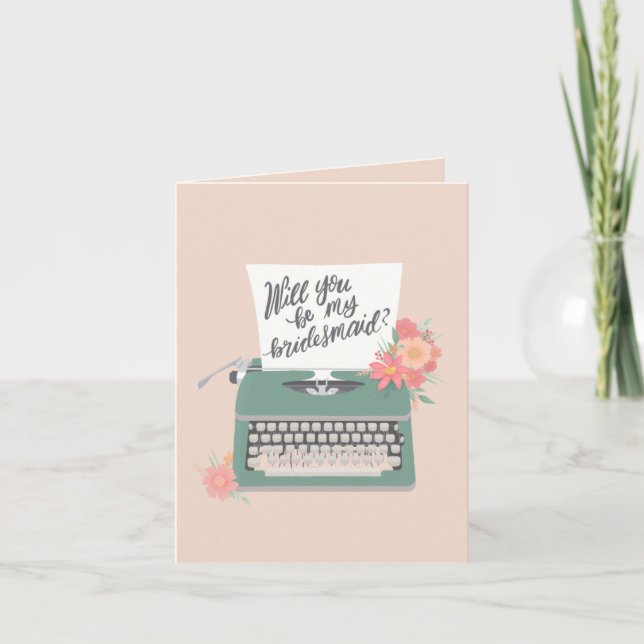 Tarjeta De Agradecimiento Máquina de escribir bonito y flores (Anverso)