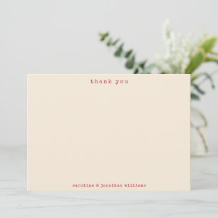 Tarjeta De Agradecimiento Máquina de Escribir Retro Minimalista Crema Roja B