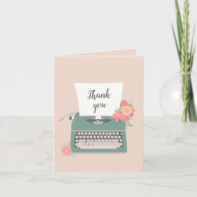 Tarjeta De Agradecimiento máquina de escribir y notecard de flores (Anverso)