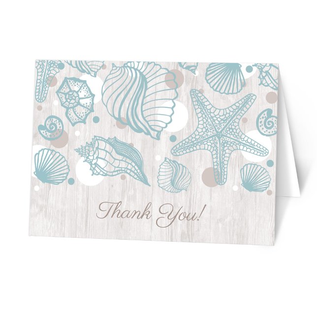 Tarjeta De Agradecimiento Maravilla Whitewashed Wood Beach Gracias Cartas (Personalized Seashell Whitewashed Wood Beach Thank You Cards from Artistically Invited on Zazzle.)