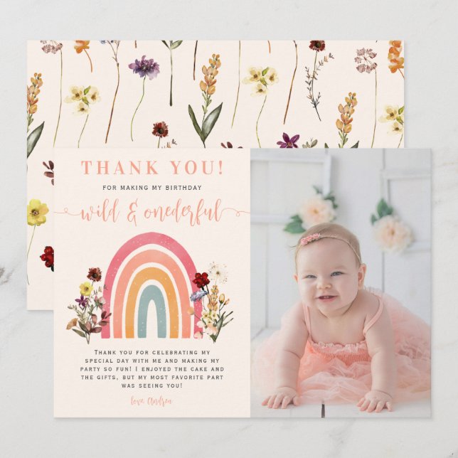 Tarjeta De Agradecimiento Maravilloso flor salvaje Rainbow Birthday Photo (Anverso / Reverso)