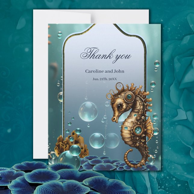 Tarjeta De Agradecimiento Maravilloso pequeño caballito de mar de vapor. (Seahorse)