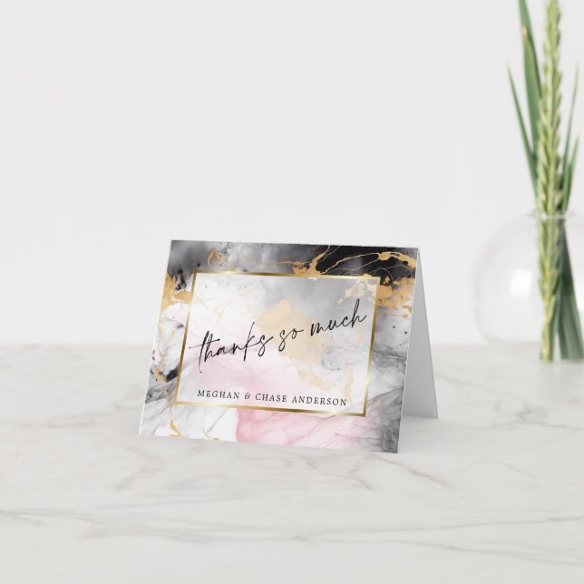 Tarjeta De Agradecimiento Marble Dusty Rosa Black Gold Resumen (Anverso)