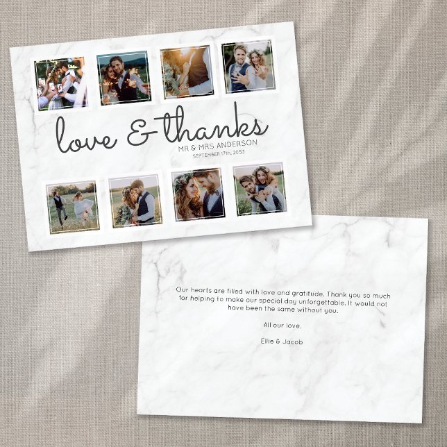 Tarjeta De Agradecimiento Marble Script Collage de fotos amor y agradecimien (Subido por el creador)