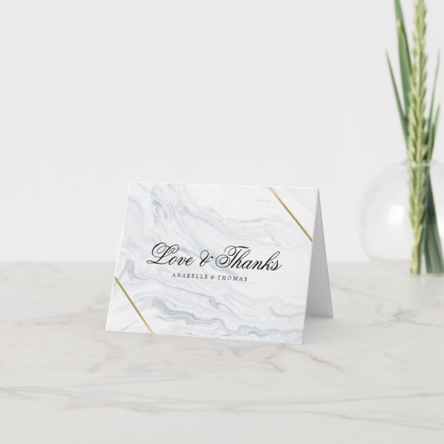 Tarjeta De Agradecimiento Marble y Boda de oro gracias (Anverso)